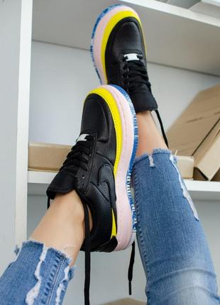 Nike air force black. женские кожаные кроссовки найк, демисезонные4 фото