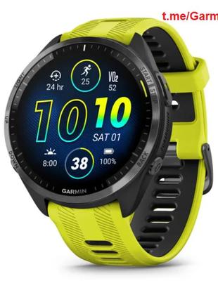 Смарт-годинник garmin forerunner 965 з титановим безелем, чорним корпусом та чорно-жовтим силіконовим ремінцем