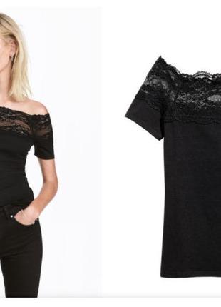 Чорний топ з мереживом h&m
