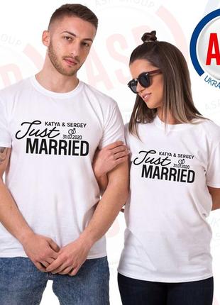 Футболки для молодого та нареченої mr & mrs just married футболки для весілля з написами друк під замовлення