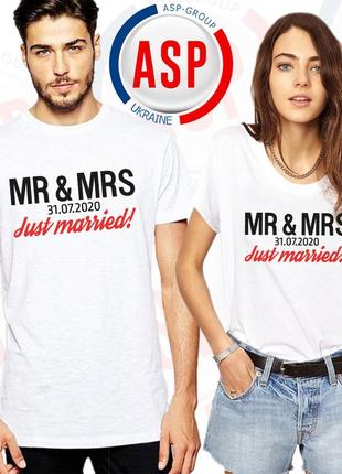 Футболки для жениха и невесты mr & mrs just married футболки для свадьбы с надписями печать под заказ9 фото