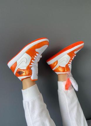 Nike air jordan 1 mid metallic orange, кроссовки женьше найк джордан, женские...