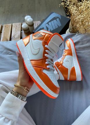 Nike air jordan 1 mid metallic orange, кроссовки женьше найк джордан, женские...