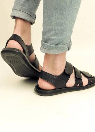 Стильные мужские сандалии/босоножки черные на трех лепучках кожаные/кожа - мужская обувь на лето4 фото