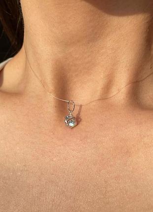 Серебряный подвес куб с секретом камень цирконий