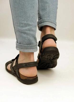 Стильные мужские сандалии/босоножки черные на двух лепучках кожаные/кожа - мужская обувь на лето2 фото