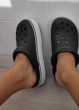 Кроксы платформ крокбенд чорні crocs crocband platform clog black / white3 фото