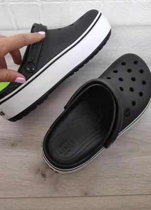 Кроксы платформ крокбенд чорні crocs crocband platform clog black / white2 фото