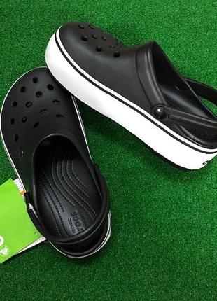 Крокс платформ крокбенд чорні crocs crocband platform clog black / white7 фото