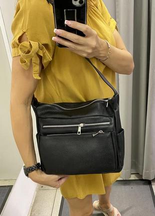 Мягкая чёрная сумка сумка кожаная через плечо женская сумка чёрная5 фото