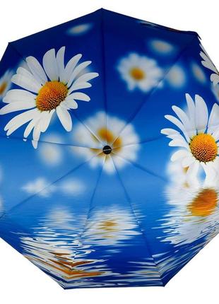 Жіноча парасолька-автомат у подарунковій упаковці з хустинкою від rain flower, блакитний з ромашками 01020-62 фото