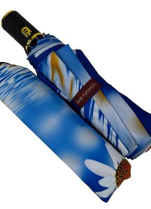 Жіноча парасолька-автомат у подарунковій упаковці з хустинкою від rain flower, блакитний з ромашками 01020-66 фото