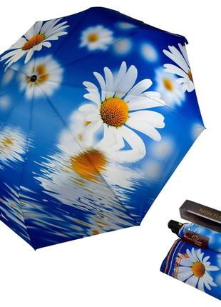 Женский зонт-автомат в подарочной упаковке с платком от rain flower, голубой с ромашками 01020-6