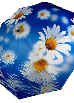 Жіноча парасолька-автомат у подарунковій упаковці з хустинкою від rain flower, блакитний з ромашками 01020-64 фото