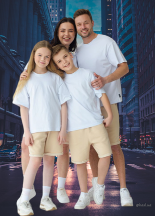 Детский летний костюм двойка футболка шорты на девичке мальчика оверзайс унисекс family look парные семейные костюмы премиум качества3 фото