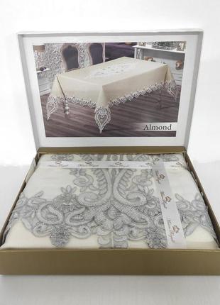 Скатертина з мереживом maison royale 160x350 almond grey