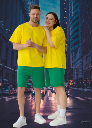 Женский летний костюм двойка женские шорты футболка на лето наложка парные костюмы фемели лук7 фото