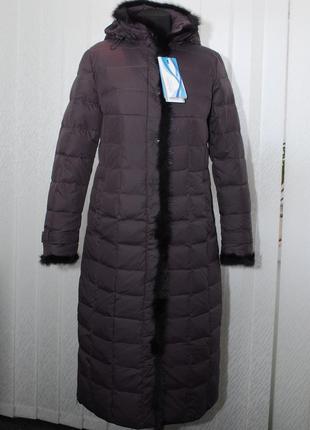 Женский пуховик-пальто длинный отороченный норкой