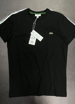 Футболка lacoste в черном цвете / брендовая мужская футболка лакоста