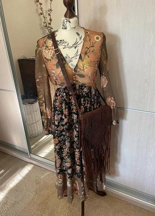 Шик 🔥zara платье миди в цветочный принт в стиле бохо, кантри8 фото
