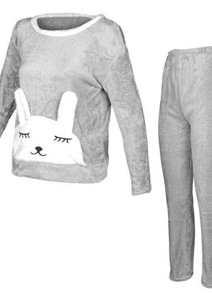 Женская пижама lesko bunny gray xl флисовая теплая для дома "ax"