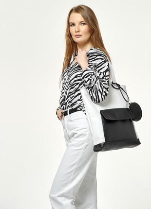 Жіноча сумка sambag shopper біла з чорним
