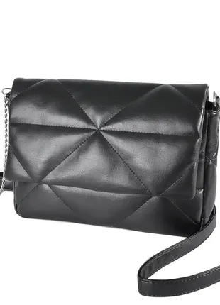 Женская фабричная стеганная сумочка под клапаном, с цепочкой, высокого качества черный (№721)