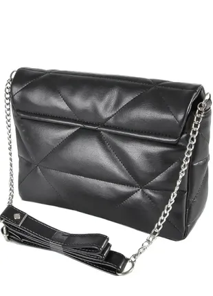 Жіночий фабрична стьобана сумочка під клапаном, з ланцюжком, високої якості чорний  (№721)2 фото