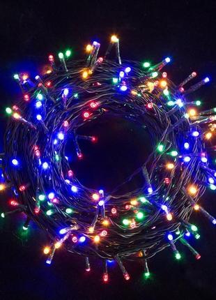 Новогодняя гирлянда с яркими разноцветными лампочками 10 метров и черным шнуром с вилкой для розетки "gr"3 фото