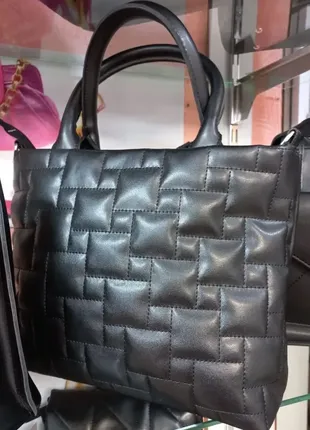 Женская стеганая качественная вместительная сумка от украинского производителя черная (№752)3 фото