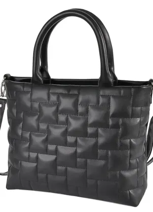 Женская стеганая качественная вместительная сумка от украинского производителя черная (№752)