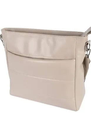 Жіноча фабрична сумка високої якості з двома великими вмісткими кишенями бежевий  (№718)1 фото