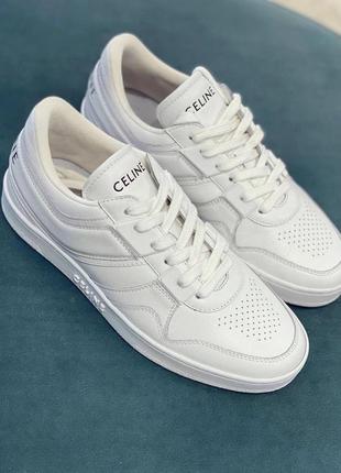 Женские белые кожаные короткие кроссовки celine ct-02 mid кеды селин на шнуровки и липучках