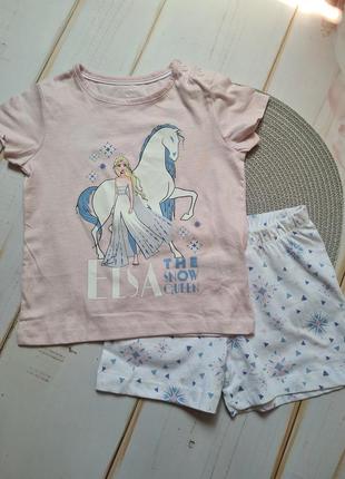 Disney frozen літній комплект на дівчинку 86/92 пижама на девочку шорты футболка холодное сердце