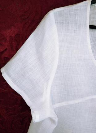 100% лён белоснежная свободная блузка белая блуза оверсайз4 фото