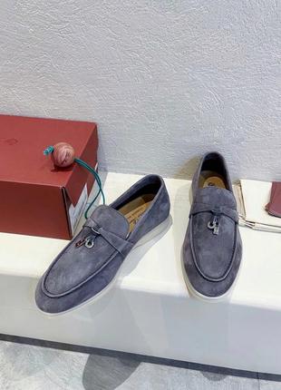 Жіночі сірі замшеві лофери loro piana summer walk черевики мюлі демісезонні лоро піана туфлі лор8 фото