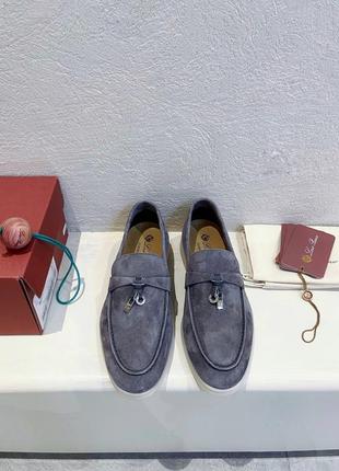 Жіночі сірі замшеві лофери loro piana summer walk черевики мюлі демісезонні лоро піана туфлі лор2 фото