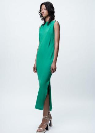 Платье женское зеленое миди платье лен zara new1 фото
