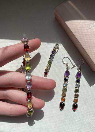 Набір срібні сережки, підвіска та браслет з 7 чакрами фадхіла6 фото