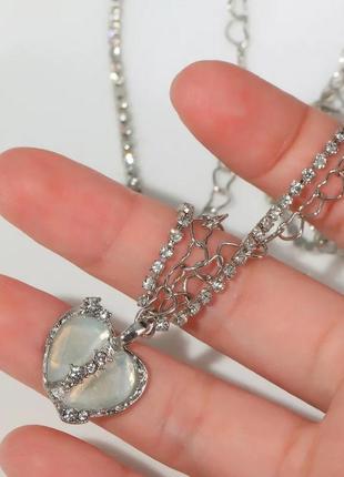 Колье кристаллы подвеска сердце 9
