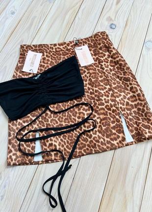 Коротка леопардова спідниця з розрізами missguided4 фото