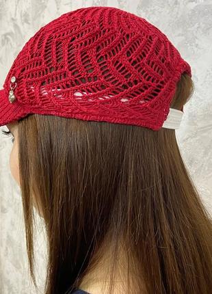 Женская летняя кепка красного цвета4 фото