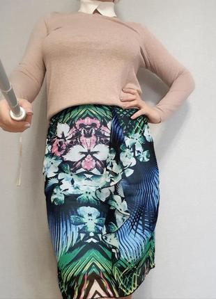Стильная юбка миди в тропический принт s.oliver на 12-14/l-xl размер