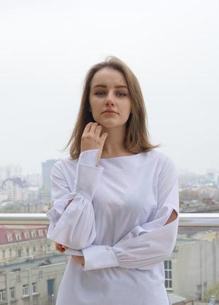 Жіноча біла бавовняна блуза2 фото