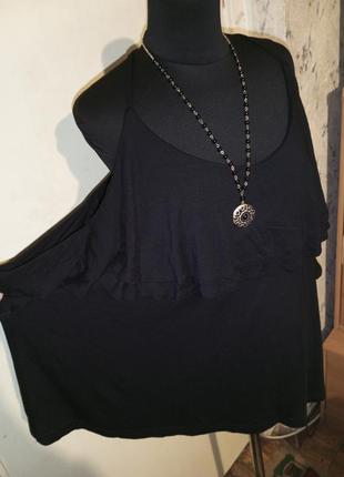 Натуральная,трикотажная-стрейч блузка-маечка с воланами и открытыми плечами,большого размера,msmode
