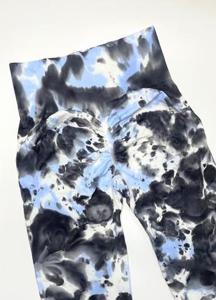 Фитнес леггинсы/лосины blot tie-dye серо-голубые пятнышки с эффектом push up (бесшовные)1 фото