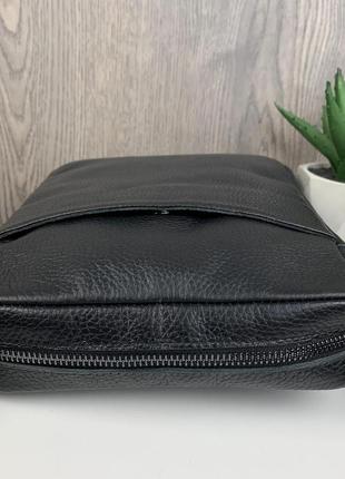 Модна чоловіча сумка планшетка шкіряна чорна, сумка-планшет з натуральної шкіри барсетка "kg"5 фото