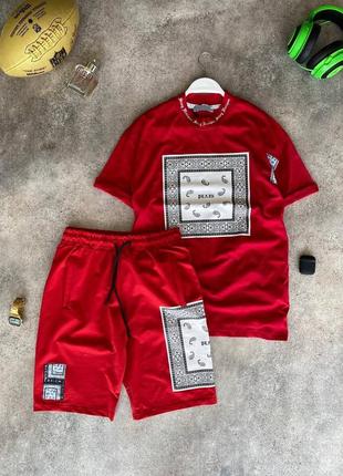Мужской комплект футболка + шорты / качественный комплект в красном цвете на лето
