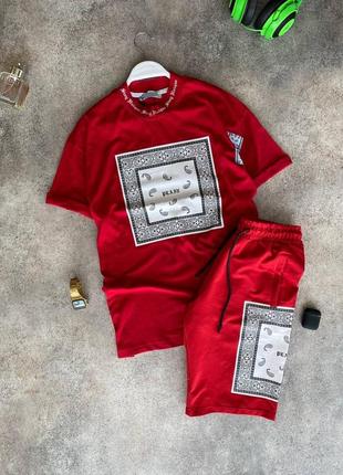Мужской комплект футболка + шорты / качественный комплект в красном цвете на лето2 фото
