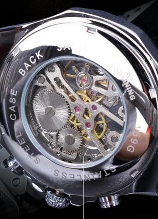 Чоловічі наручні механічні годинники forsining скелетон з відкритим механізмом металеві skeleton "kg"8 фото